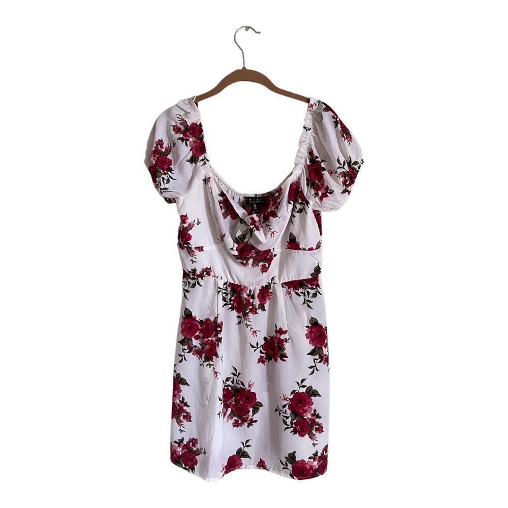Trixxi White Pink Puff Floral Puff Sleeve Smocked Dress | XL